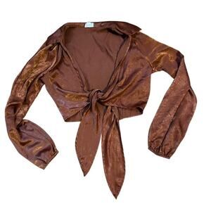 Brown satin tie crop top